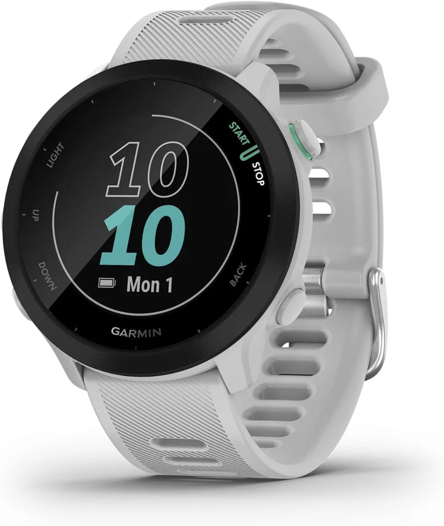 Garmin – Forerunner 55 - Montre GPS multi-activités running avec fonctions d’entrainement Garmin Coach et cardio au poignet – Blanche